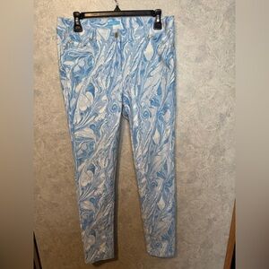 J. Mclaughlin Womens Marble Print Skinny Leg Jeans Blue White Cotton Size 8
